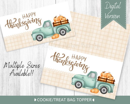 Happy Thanksgiving Truck Cookie Bag Topper