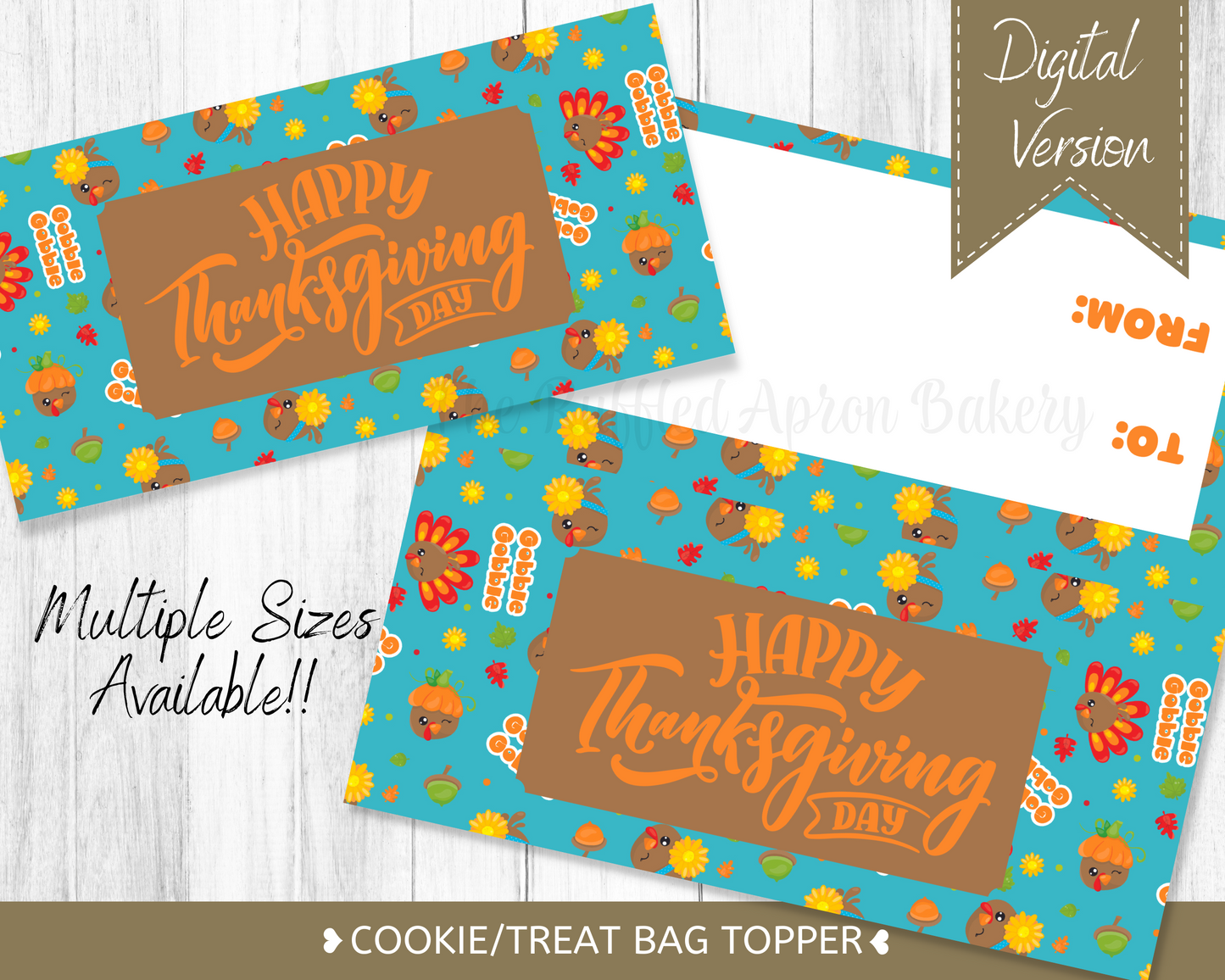 Happy Thanksgiving Day Cookie Bag Topper