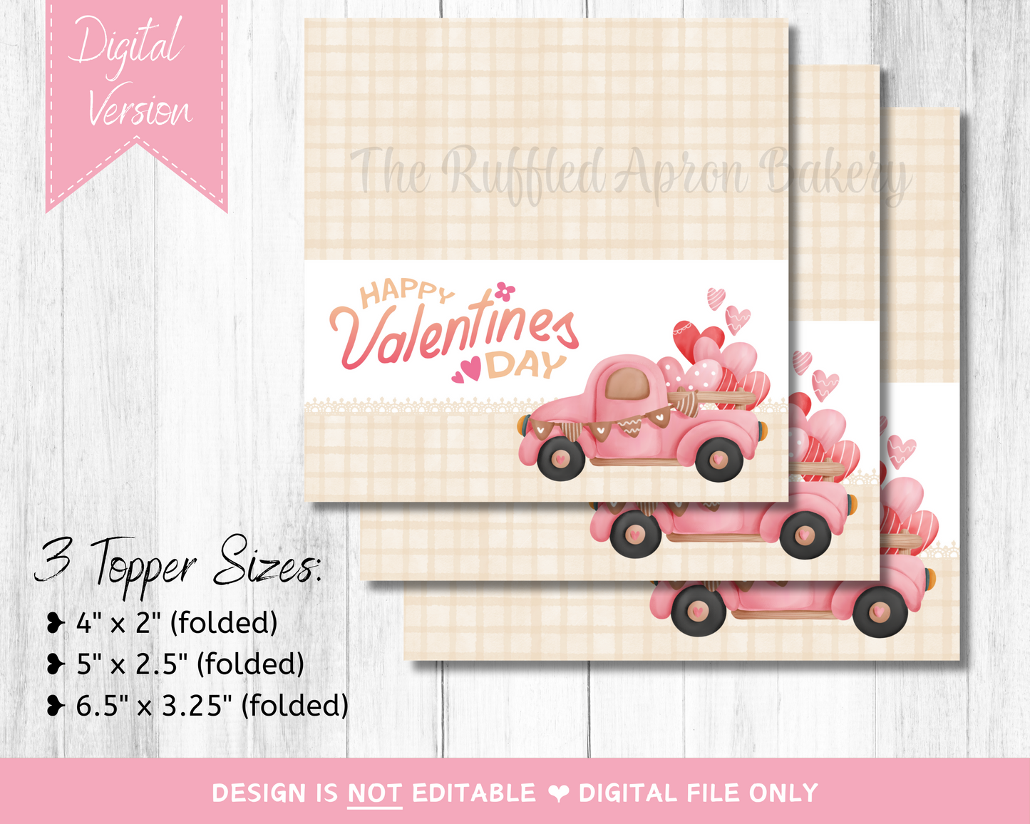 Valentine's Day Pink Truck Cookie Bag Topper