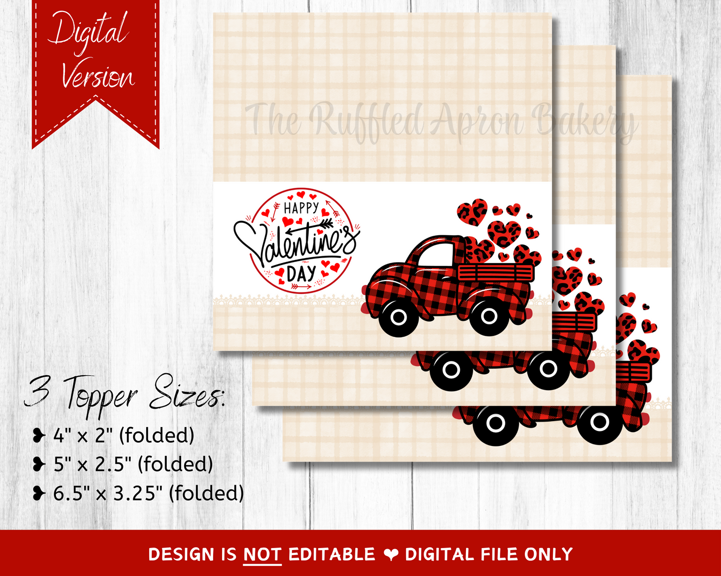 Valentine's Day Plaid Truck Cookie Bag Topper