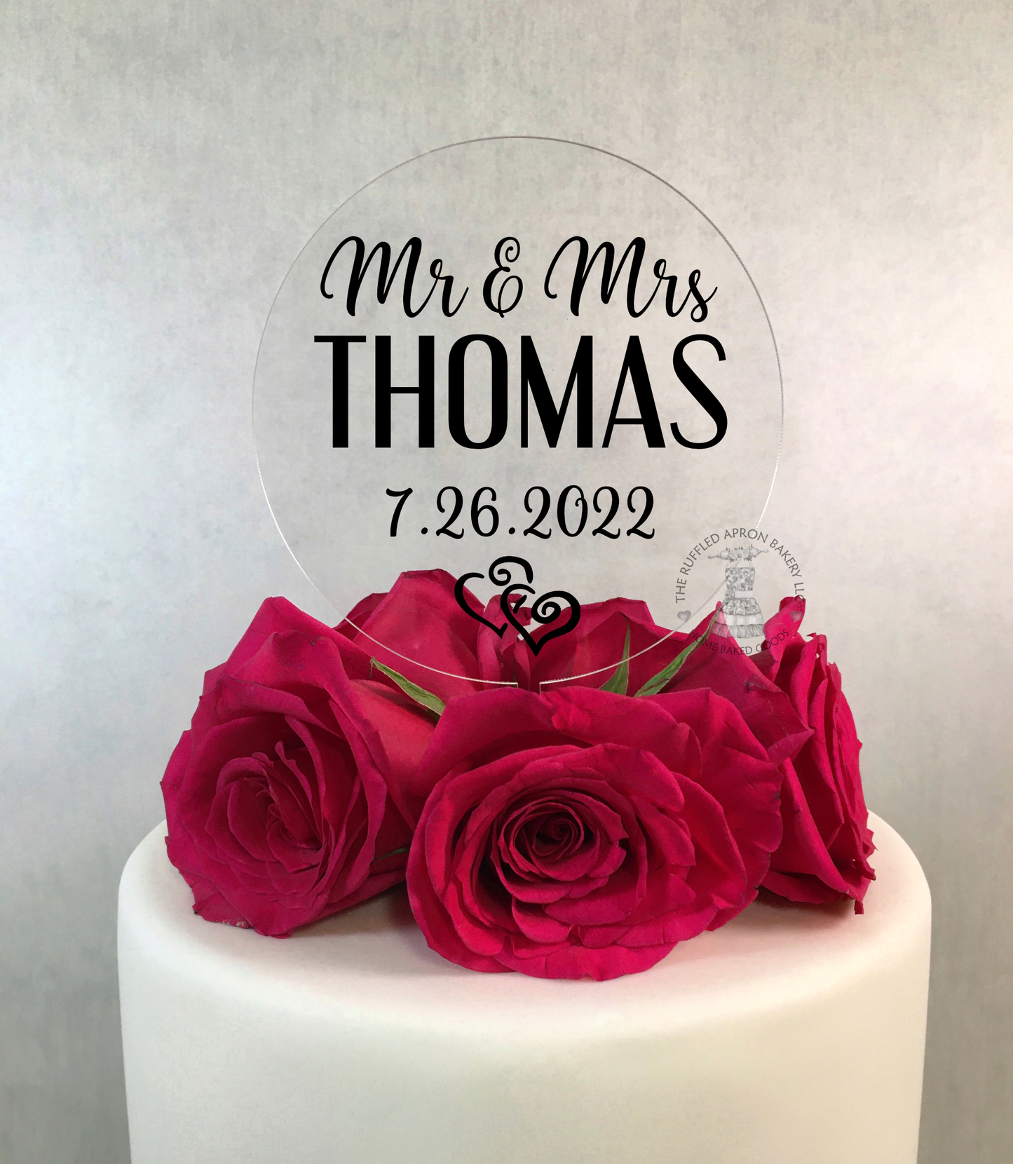 Mr & Mrs Name with Locking Hearts Cake Topper