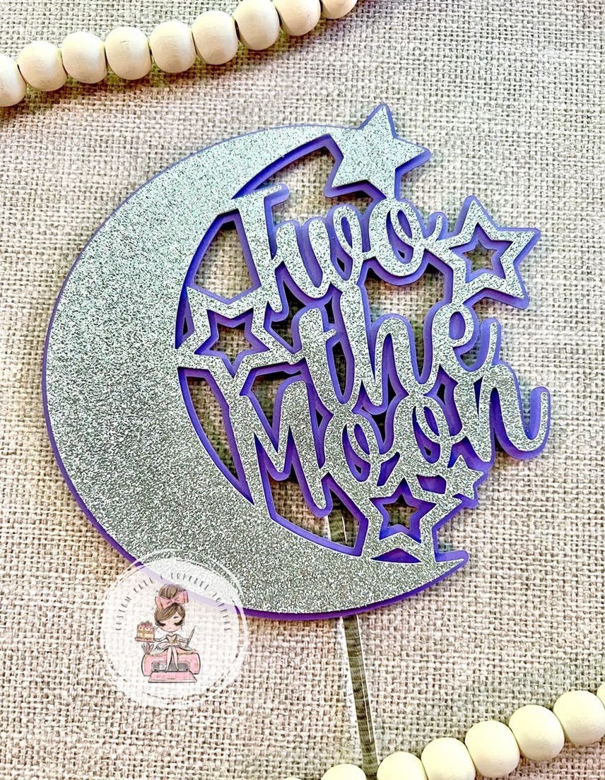 Two the Moon Cake Topper with Color Highlight